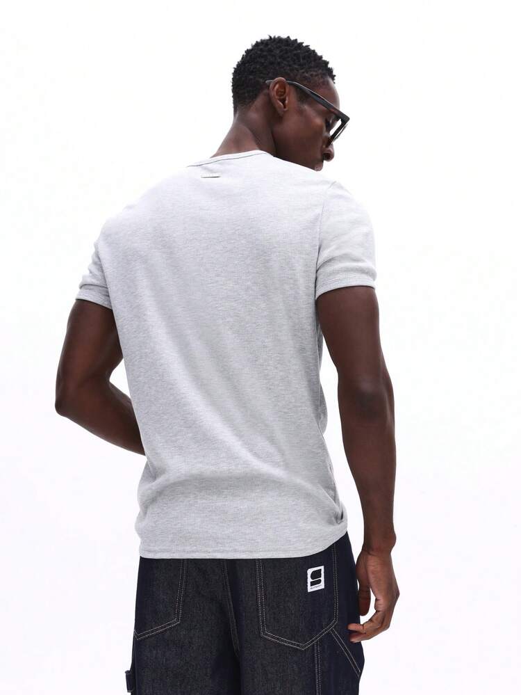 SUMWON Muscle Fit Ribbed Crew Neck Short Sleeve Tee Casual Everyday Basic Solid Comfort Shirt Plain