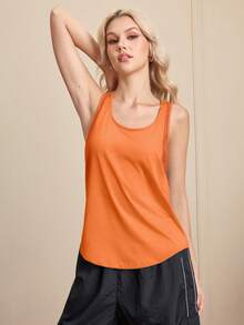 Cheerettes U-Neck Sleeveless Loose Fit Breathable Fitness Sports T-Shirt - Orange - View 4