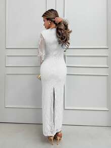 Jemour Đầm Maxi Đen Ôm Hông Cổ Vuông Ren Hình Chữ S Gợi Cảm Cho Nữ, Tay Dài, Cúp Ngực, Cổ Xương Cá, Dự Tiệc Mùa Hè Mới - trắng - Xem 2