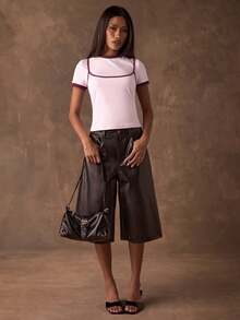 SHEIN BAE Women's Spring/Summer Pink Color Block Trim Slim Fit Backless Casual Cami Top/Basic Style/ Summer/Spring Break /Beach /Going Out Top/2000s Style / Pink Top - Pink - View 3