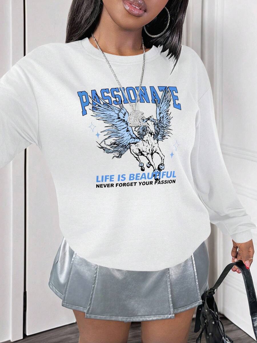 Zolique Fashionable Print Comfortable Vacation Season Sexy Digital Print Front Loose Fit Women Long Sleeve Sweatshirt Top