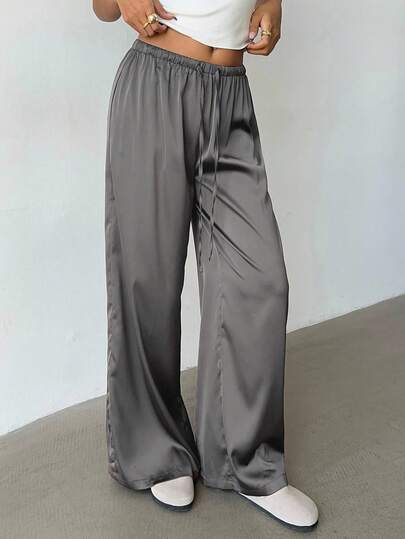 Aloruh Women's Low-Waist Casual Retro Satin Versatile Brown Marl Color Long Skirt