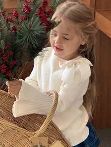 DAZY Young Girls Round Neck Bow Knit Sweater, Korean Style Fresh And Cute