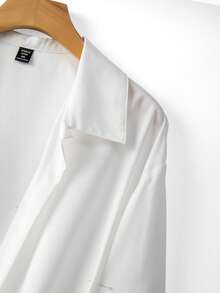 GlowEve CURVE 大码女式纯色长袖衬衫和褶皱阔腿连体裤休闲两件套 - 黑與白 - 查看 3