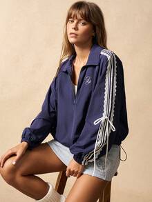 VARSIVA 女士侧条纹长袖拉链运动夹克 - 藏蓝色 - 查看 1