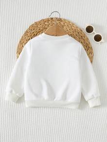 Cozy Pixies Sudadera de cuello redondo de manga larga con estampado de oso de dibujos animados para bebé niño - Beis - Ver 2