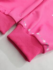 ROMWE MEN Áo nỉ có mũ trùm đầu in chữ và thiên thần thường ngày dành cho nam, mùa thu - Hồng - Xem 5