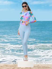 Swim Shayni 女士随机扎染印花布基尼三件套，海滩度假 - 彩色 - 查看 7
