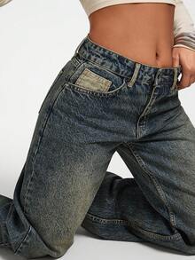 SHEIN Tall TALL LOW WAIST CASUAL STYLE DENIM STRAIGHT - Medium Wash - View 3