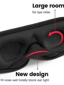 New 3D Contoured Eye Mask With Memory Foam For Total Blackout - Perfect For Travel & Naps - Black - View 3