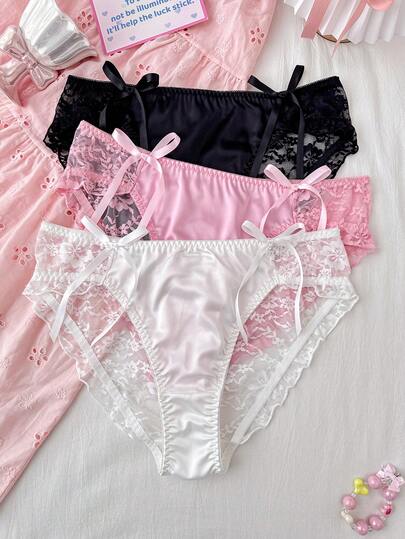 3pcs/Set Plus Size Women Sexy Lace Patchwork Briefs