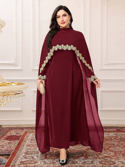 Modelyn Plus Size Women's Applique Decor Cloak Robe And Dress Arabic Set