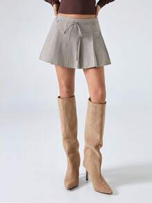 LYSMO 2026新款极简主义春夏女装学院风腰带格纹百褶迷你裙，适合夏季、春假、情人节、生日等节日穿着，Y2K 2000年代风格格纹裙 - 彩色 - 查看 4