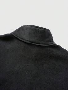 ROMWE MEN Street Life 男士休闲时尚街头字母星形刺绣立领拉链抓绒外套，秋冬款 - 黑色 - 查看 4