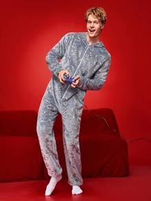 Autumn/Winter Plush Fluffy Funny Game Console Men's Jumpsuit Loungewear - Multicolor - View 5
