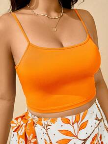 SHEIN Clasi 大码女装夏季畅销款中式彩色花卉印花长袖开衫，搭配蓝色针织抹胸上衣和松紧腰宽松短裤，春夏休闲两件套 - 彩色 - 查看 5