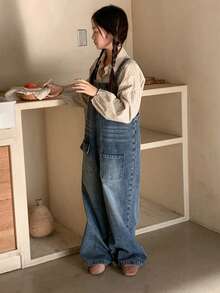 DAZY Tween Girls' Utility Pocket Casual Versatile Denim Bib Overall Jumpsuit - Blue - View 7