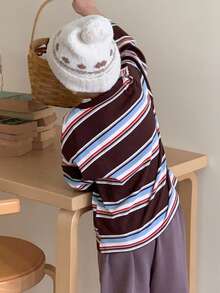 DAZY Young Boy Striped Round Neck Dropped Shoulder Long Sleeve Casual Loose T-Shirt Spring - Brown - View 7