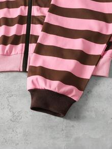 ROMWE MEN Street Life Men's Casual Striped Zip-Up Hooded Sweatshirt, Autumn - Multicolor - View 4