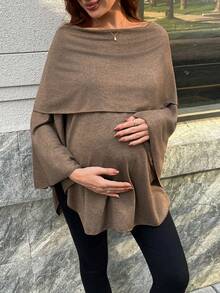 SHEIN Pregnant Women's Fashionable & Elegant Off-Shoulder Long Sleeve T-Shirt - Mocha Brown - View 3