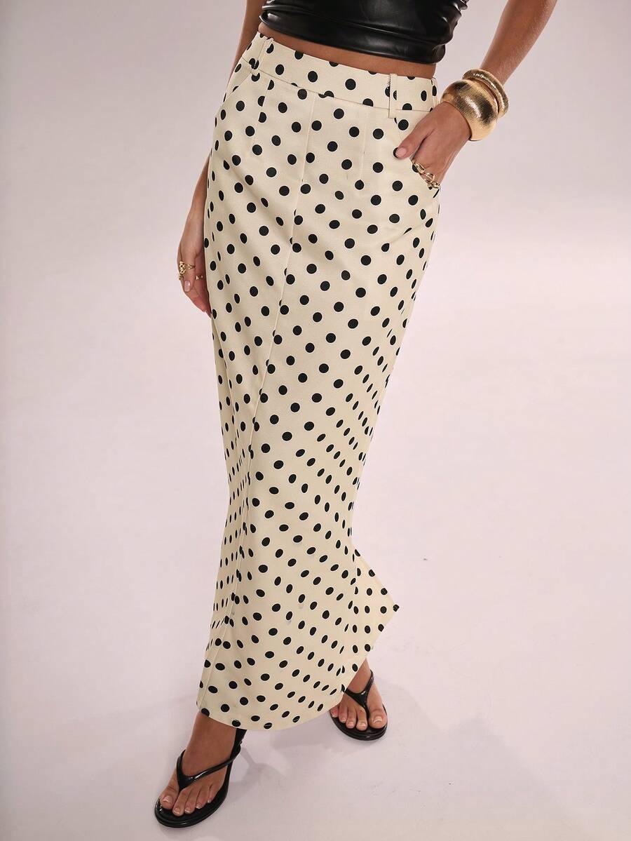 Avenya Women's Fishtail Hem Denim Effect Polka Dot Print Skirt - Multicolor - View 1