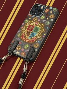 HARRY POTTER X SHEIN Wizarding World Themed Black Faux Leather Soft Phone Case With PU Long & Short Straps, Wizarding Academy & Candy Prints, Stylish Casual Style Compatible With IPhone & Galaxy, Perfect For Potter Fans Daily Use & Outings - Black - View 4