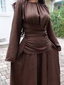 Durrani Popal Women's Elegant Commuter Solid Color Bell Sleeve Dress,Elegant Dresses For Women,Fall Wedding Guest Dress - Volcanic Gray - View 3