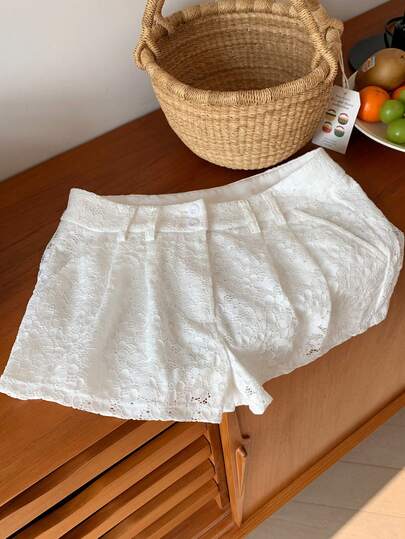 Comfortcana 女士休闲蕾丝边口袋短裤，夏季