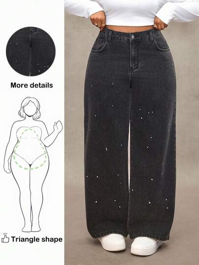 Truni 大码高腰口袋休闲直筒宽松百搭牛仔裤，适合梨形/三角身材