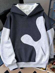 Sudadera con capucha y mangas largas para mujer, con estampado en color contrastante y diseño femenino, ideal para otoño e invierno. - Gris Oscuro - Ver 1