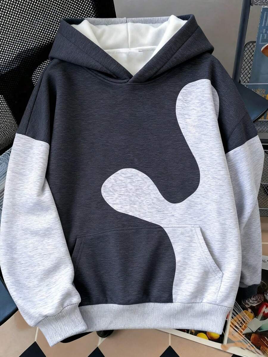 Sudadera con capucha y mangas largas para mujer, con estampado en color contrastante y diseño femenino, ideal para otoño e invierno. - Gris Oscuro - Ver 1