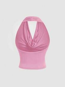 SHEIN MOD 3-Way Wear 女式休闲纯色修身上衣 - 珊瑚粉 - 查看 6