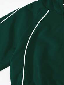 Sparklyn 3 件套女孩休闲装，包括：带罗纹饰边的连帽拉链短夹克、白色吊带背心和阔腿裤，秋季套装 - 墨綠色 - 查看 5