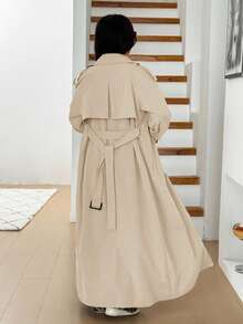 SHEIN EZwear Áo gió dài dệt màu mơ cho nữ - Màu be - Xem 2