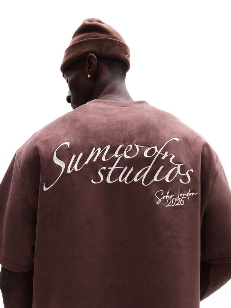 Box Fit Crew Neck Tee With Embroidered Text