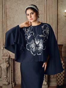 Anewsta Women's New Embroidered Navy Blue Long Sleeve Blouse - Navy Blue - View 7