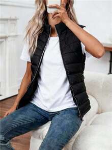 Chaleco de algodón ligero y cálido para mujeres - Negro - Ver 3