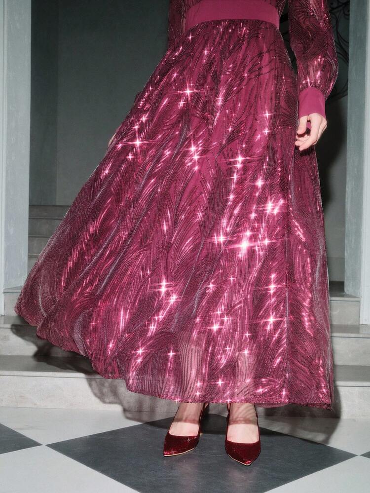 Women's Elegant Long Sleeve Sequin Embellished Dress