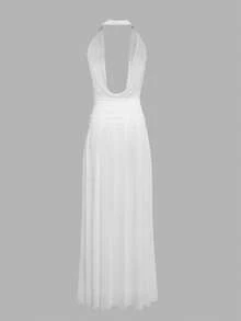 Bonvoyette 女士纯色露背系带罩衫，适合海滩度假和夏季穿着 - 白色 - 查看 6