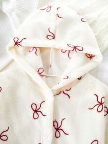 Girls' Cute Burgundy Bow Hooded Mid-Length Robe Sleepwear, Autumn/Winter Pajamas Dress  Tween Girls Pajamas-Hooded Nightgown Soft Fleece Red Bow Print White Hooded Long Sleeve Knee Length Warm Sleepwear Fall Winter Loungewear 2026 New Year Essential - Apricot - View 9