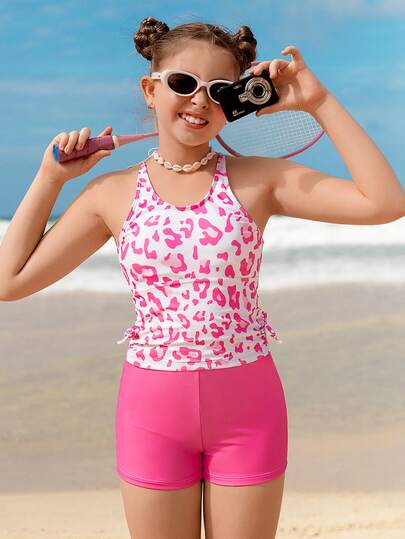 SHEIN Tween Girls Tankini Set, Cute Crossover Strap & Boyshort Bottoms, Casual Vacation Swimwear (Random Print) Swimsuits For Teen Girls Cheetah Print Tweens Cheetah Print Bathing Suits Swimsuit Tween Pink Tankini Bathing Suits For Teens Pink Summer Vacation Thermal Christmas Holiday Festival New Years Valentines Swim 
رمضان
عباياتabaya جلابياتjalabiya جلابيه Swimsuits For Teen Girls Pink Pink Cheetah Print Tankini Pink Tankini For Teens