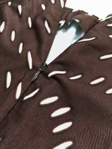 INAWLY 女士新款不对称波点印花低腰鱼尾裙，复古撞色印花长裙，适合购物、派对、散步 - 咖啡棕 - 查看 6