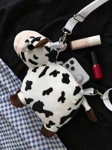 Joivida 女士牛形斜肩包，不对称设计 - 黑與白 - 查看 5