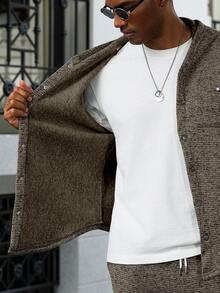 Manfinity Homme 男士休闲拉链连帽衫套装 - 卡其色 - 查看 6