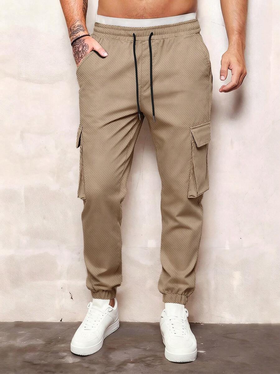 Manfinity Homme Herren lässige Cargo Jogginghose, geeignet für den täglichen Lässig-Wear, Wochenendausflüge, Reisen, Treffen mit Freunden usw. Diese Hose ist ein unverzichtbares, vielseitiges Teil in der Garderobe eines Mannes und macht ein tolles Geschenk für einen Freund oder Ehemann. - Khaki - Übersicht 1