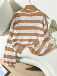 Franclia Women's Contrast Color Striped Crew Neck Long Sleeve Sweater - Multicolor - View 2