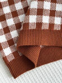 SHEIN Genkimix Kids Teenage Girls' Pink V-Neck Long Sleeve Sweater, Embroidered Pattern, Elegant Minimalist, Comfortable & Versatile Youth Sweaters Fall Sweaters Kids Sweater For Teen Girls Sweater For Tweens - Chocolate Brown - View 6