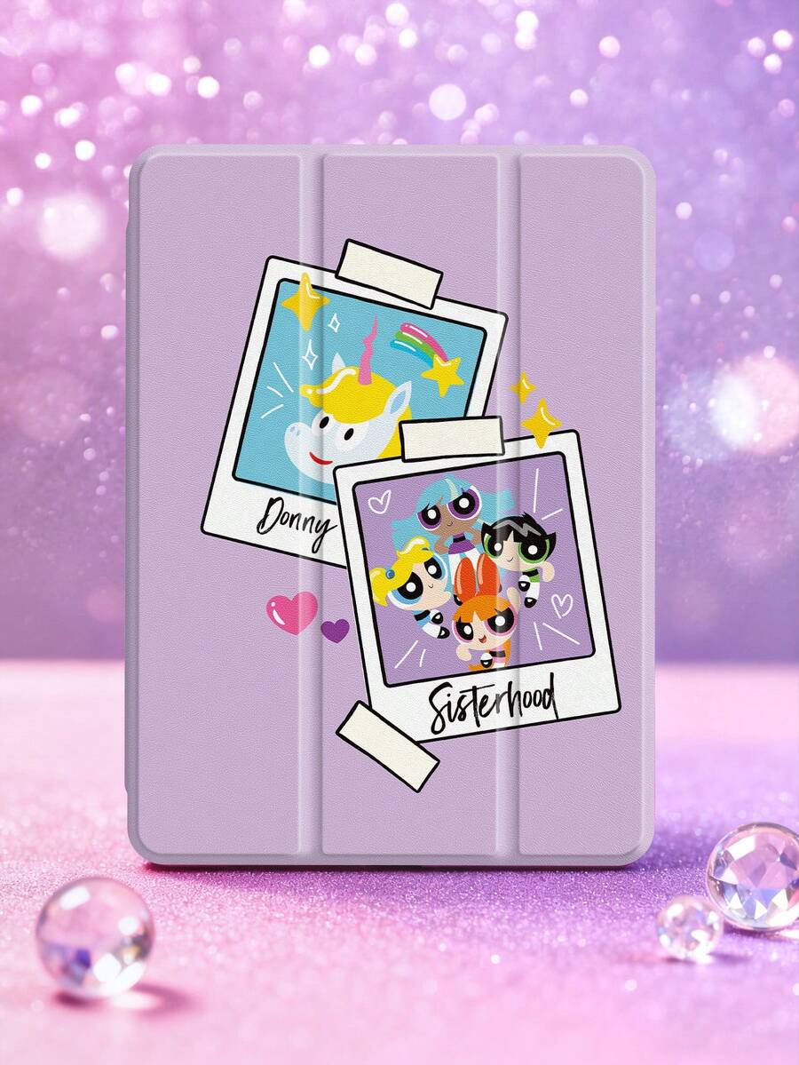 THE POWERPUFF GIRLS X SHEIN 1pc Cute Cartoon IPad Cover, High-End Texture, Soft Drop-Proof Silicone Cover With Folding Stand, Perfect Gift. Compatible With IPad 10th Generation/IPad Air 7th 11inch/IPad Air 5 / Air 4 10.9 Inch,IPad Air 6th 11inch,With Pen Holder,Supports Automatic Sleep/Wake Lid,Fashion Protective Case - Multicolor - View 1
