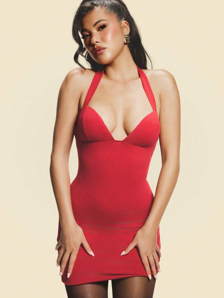 MISSGUIDED Neckholder Minikleid mit tiefem Ausschnitt, perfekt für Abendpartys