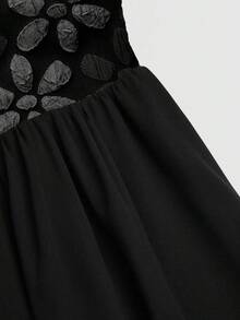 Sweetra Plus Size Printed Patchwork Bustier Tie Strap Flare Sleeve Dress - Black - View 5